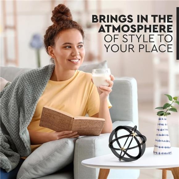 Decorative Sphere for Home Decor - Black & Gold, Hand Painted, Modern Decorative - Picture 3 of 6